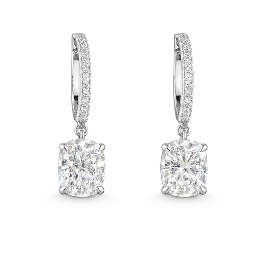 ISABELLA LAURENT | 3.26 Ct 14K WHITE GOLD Cushion Brilliant Shape Hanging Earring - Lab Grown Diamond
