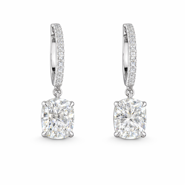 ISABELLA LAURENT | 3.26 Ct 14K WHITE GOLD Cushion Brilliant Shape Hanging Earring - Lab Grown Diamond