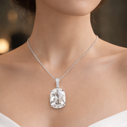 ISADORA  | 3.11 Ct Antique Cushion Solitaire Diamond Pendant  in 14K White Gold