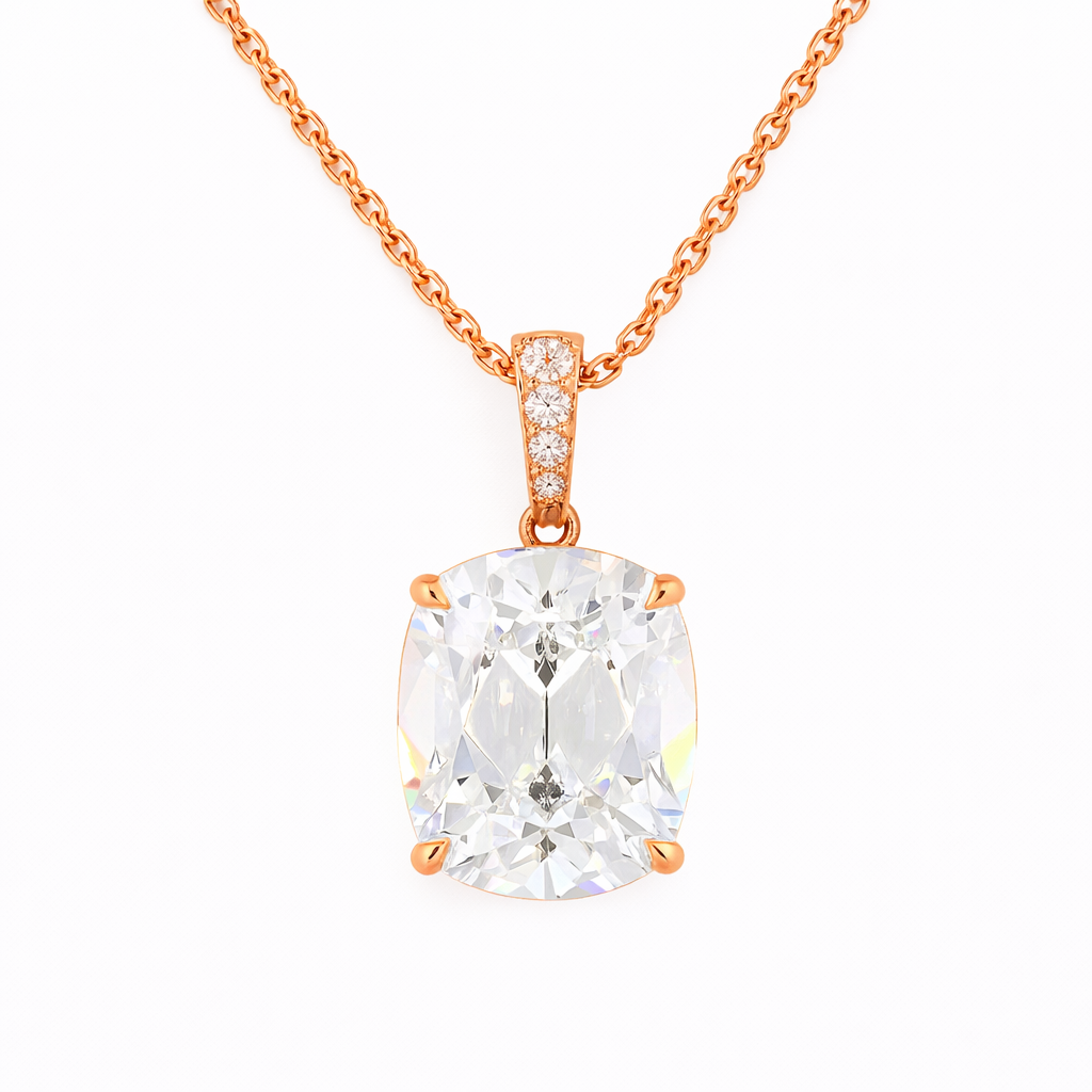 ISADORA  | 3.11 Ct Antique Cushion Solitaire Diamond Pendant  in 14K Rose Gold