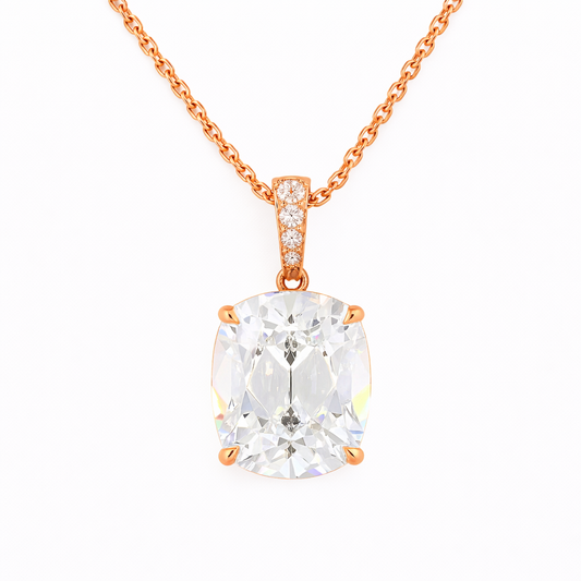 ISADORA  | 3.11 Ct Antique Cushion Solitaire Diamond Pendant  in 14K Rose Gold