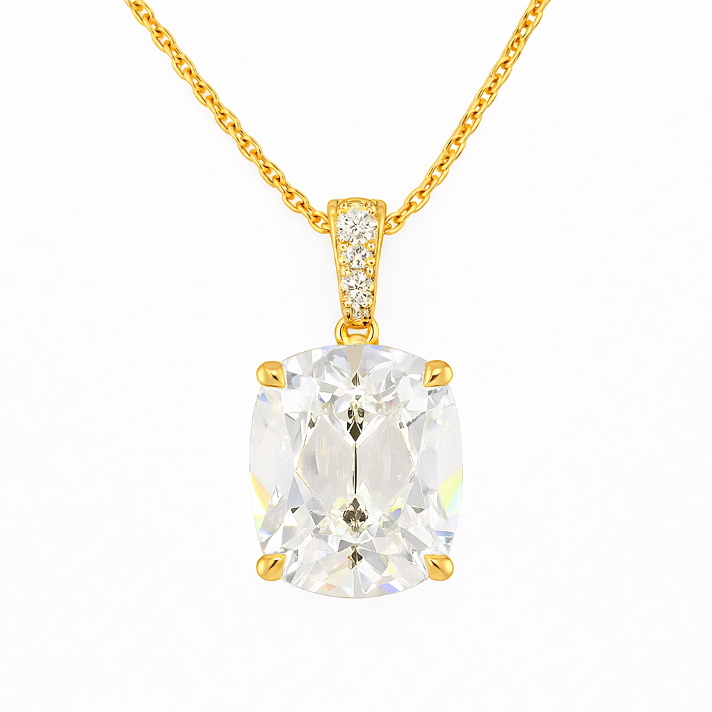 ISADORA  | 3.11 Ct Antique Cushion Solitaire Diamond Pendant  in 14K Yellow Gold
