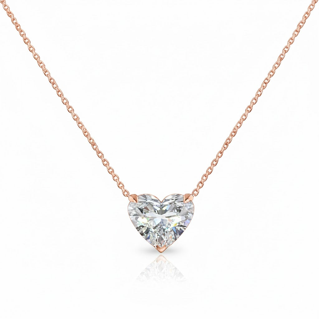 ISOLDE | 3.49 Ct Heart Shape Solitaire Pendant in 14K ROSE GOLD - Lab Grown Diamond