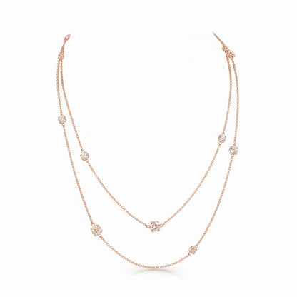 LACE  | 7.48 Ct Floral Diamond Double Strand Station Necklace in 14K Rose Gold