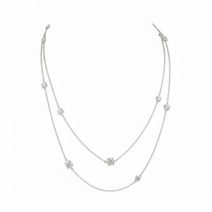 LACE  | 7.48 Ct Floral Diamond Double Strand Station Necklace in 14K White Gold