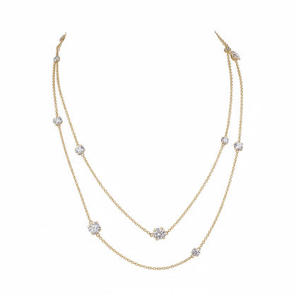 LACE  | 7.48 Ct Floral Diamond Double Strand Station Necklace in 14K Yellow Gold