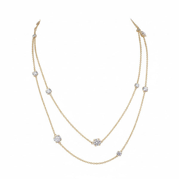 LACE  | 7.48 Ct Floral Diamond Double Strand Station Necklace in 14K Yellow Gold
