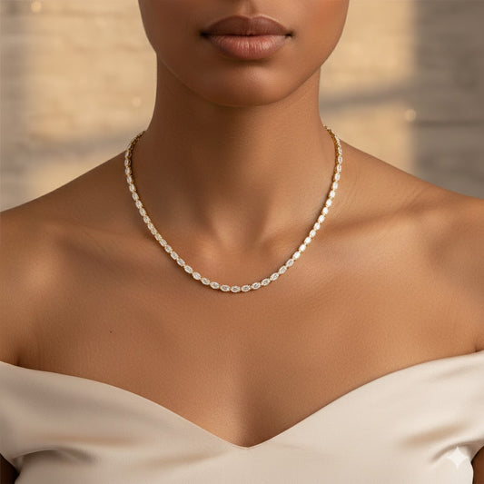 LILY | 11.8 Ct Oval Diamond Tennis Necklace in 18K White Gold - Lab Grown Diamond