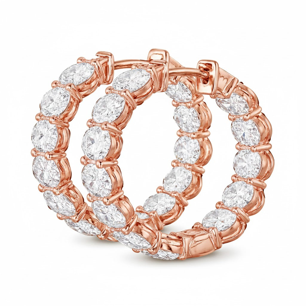 LUMIERE | 5.16 Ct Oval Diamond Huggies Earrings in 18K Rose Gold