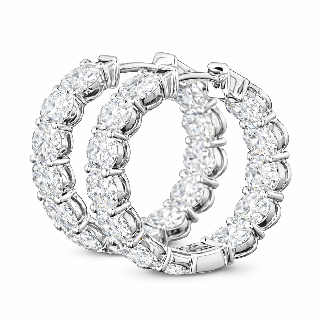LUMIERE | 5.16 Ct Oval Diamond Huggies Earrings in 18K White Gold