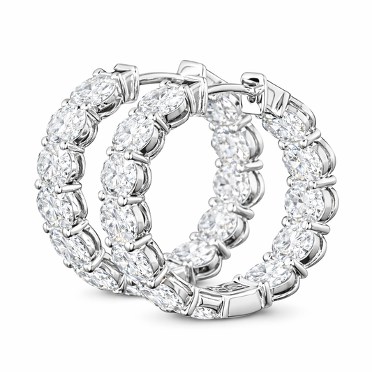 LUMIERE | 5.16 Ct Oval Diamond Huggies Earrings in 18K White Gold