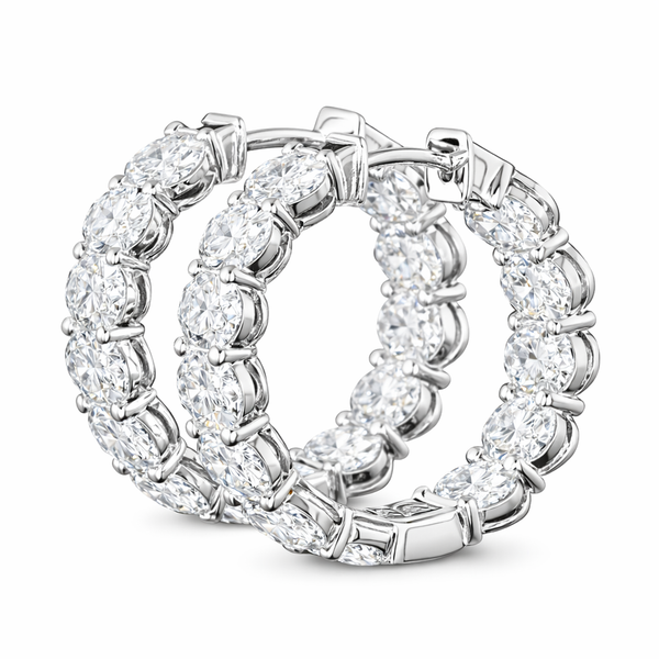 LUMIERE | 5.16 Ct Oval Diamond Huggies Earrings in 18K White Gold