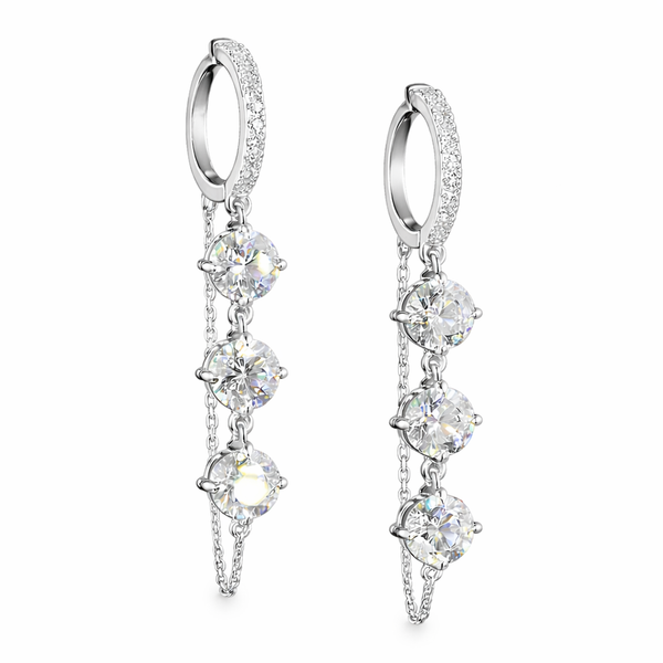 LUMINARA | 6.19 Ct  Round Diamond Drop Earrings in 14K White - Lab Grown Diamond