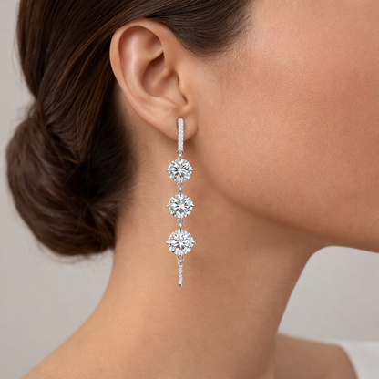 LUMINARA | 6.19 Ct  Round Diamond Drop Earrings in 14K White Gold