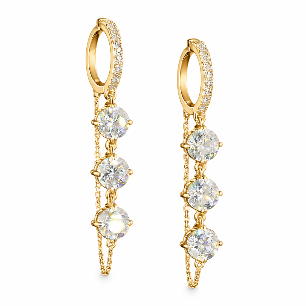 luminara | 6.19 ct  round diamond drop earrings in 14k yellow gold