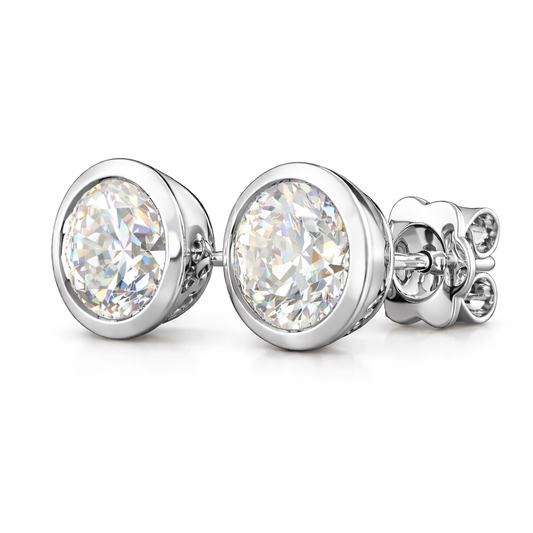 LUNARA | 3.02 Ct Round Martini Diamond Stud Earrings in 14K Platinum