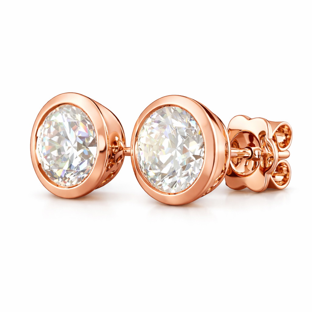 lunara | 3.02 ct round martini diamond stud earrings in 14k rose gold