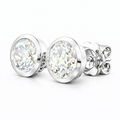 LUNARA | 3.02 Ct Round Martini Diamond Stud Earrings in 14K White Gold