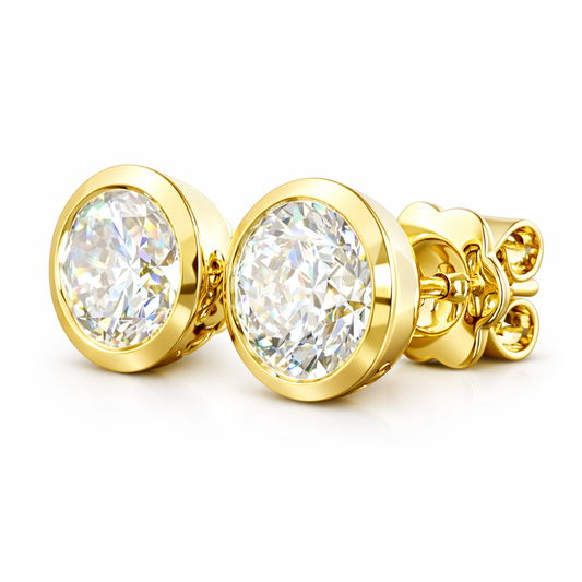 LUNARA | 3.02 Ct Round Martini Diamond Stud Earrings in 14K Yellow Gold