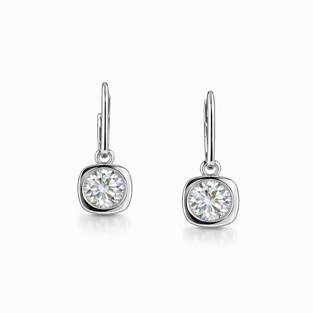 LUNA SOLEIL 3.03 Ct Round Hanging Earrings 14K White Gold
