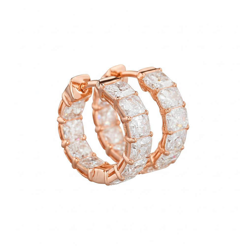 luxor | 6.68 ct radiant diamond huggies earrings in 14k rose gold