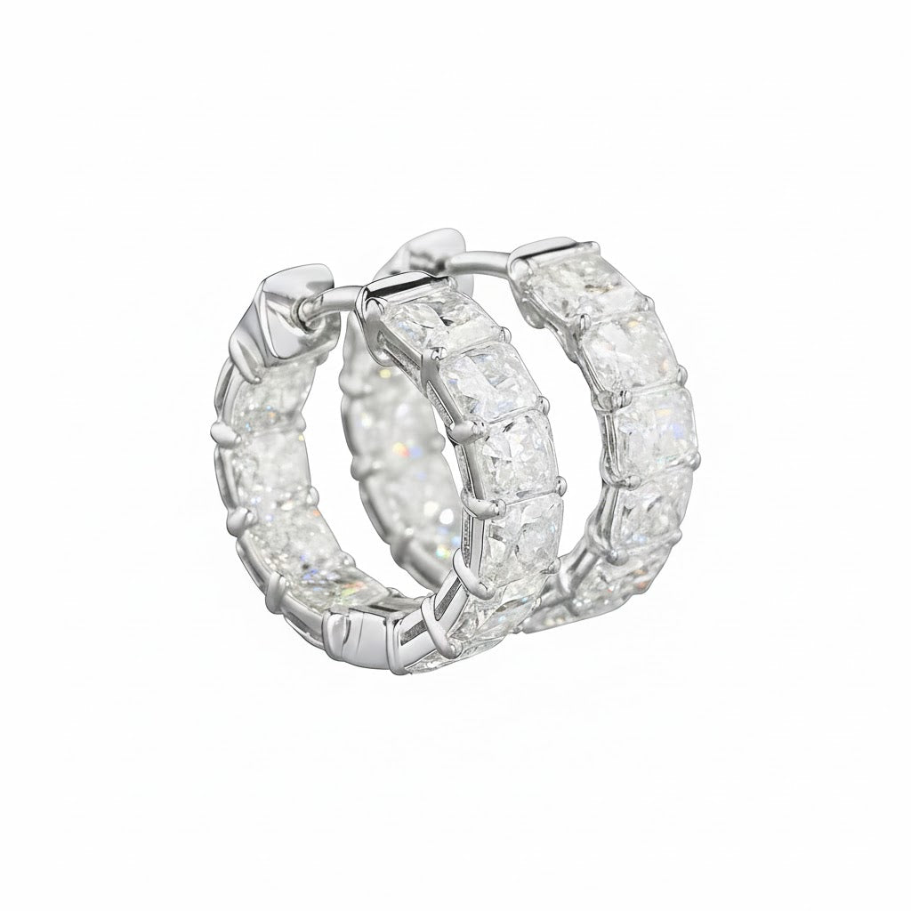 luxor | 6.68 ct radiant diamond huggies earrings in 14k white gold