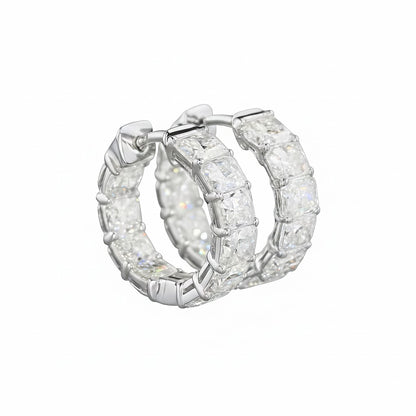 LUXOR | 6.68 Ct Radiant Diamond Huggies Earrings in 14K White Gold