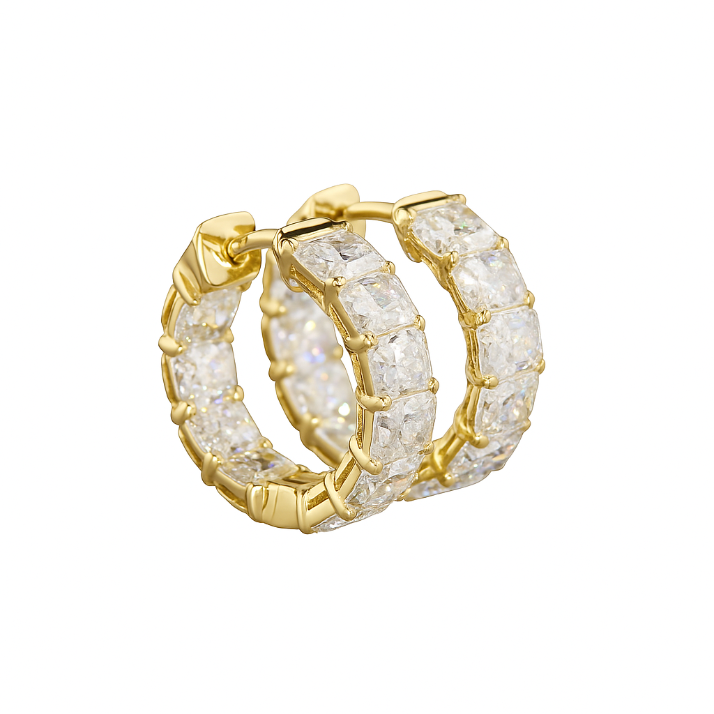 luxor | 6.68 ct radiant diamond huggies earrings in 14k yellow gold
