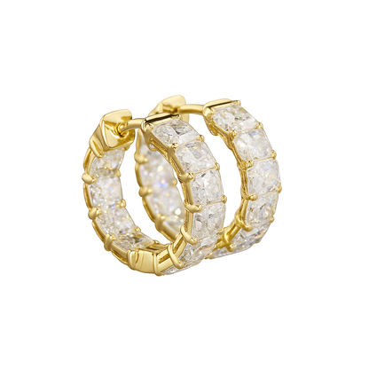 LUXOR | 6.68 Ct Radiant Diamond Huggies Earrings in 14K Yellow Gold