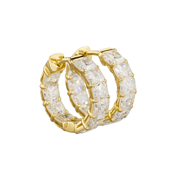 LUXOR | 6.68 Ct Radiant Diamond Huggies Earrings in 14K Yellow Gold