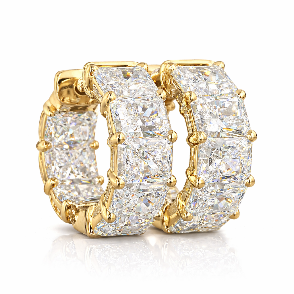 MARIVELLE | 4.88 Ct  Radiant Diamond Huggies Earrings in 14K Yellow Gold
