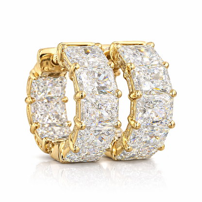 MARIVELLE | 4.88 Ct  Radiant Diamond Huggies Earrings in 14K Yellow Gold