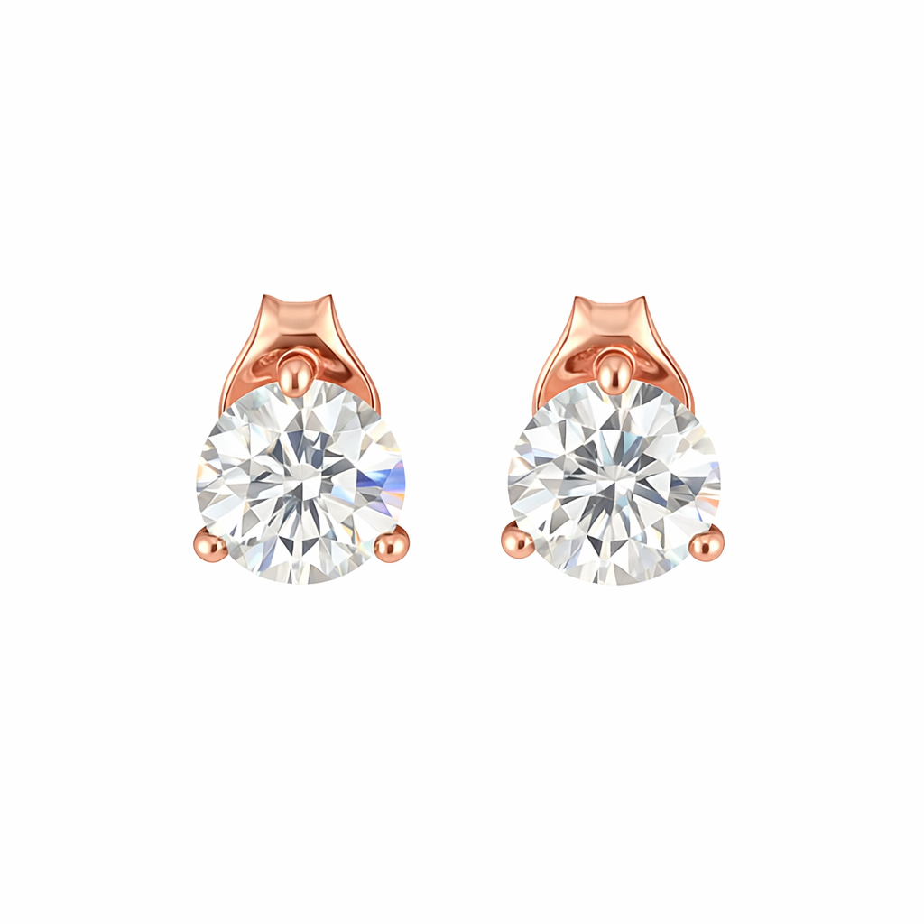 MARTINAE | 3 Ct Round Martini Diamond Stud Earrings  18K Rose Gold