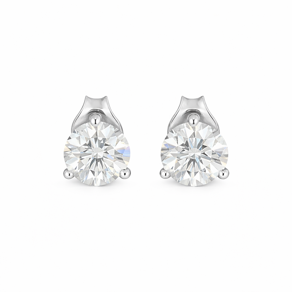 MARTINAE | 3 Ct Round Martini Diamond Stud Earrings  18K White Gold