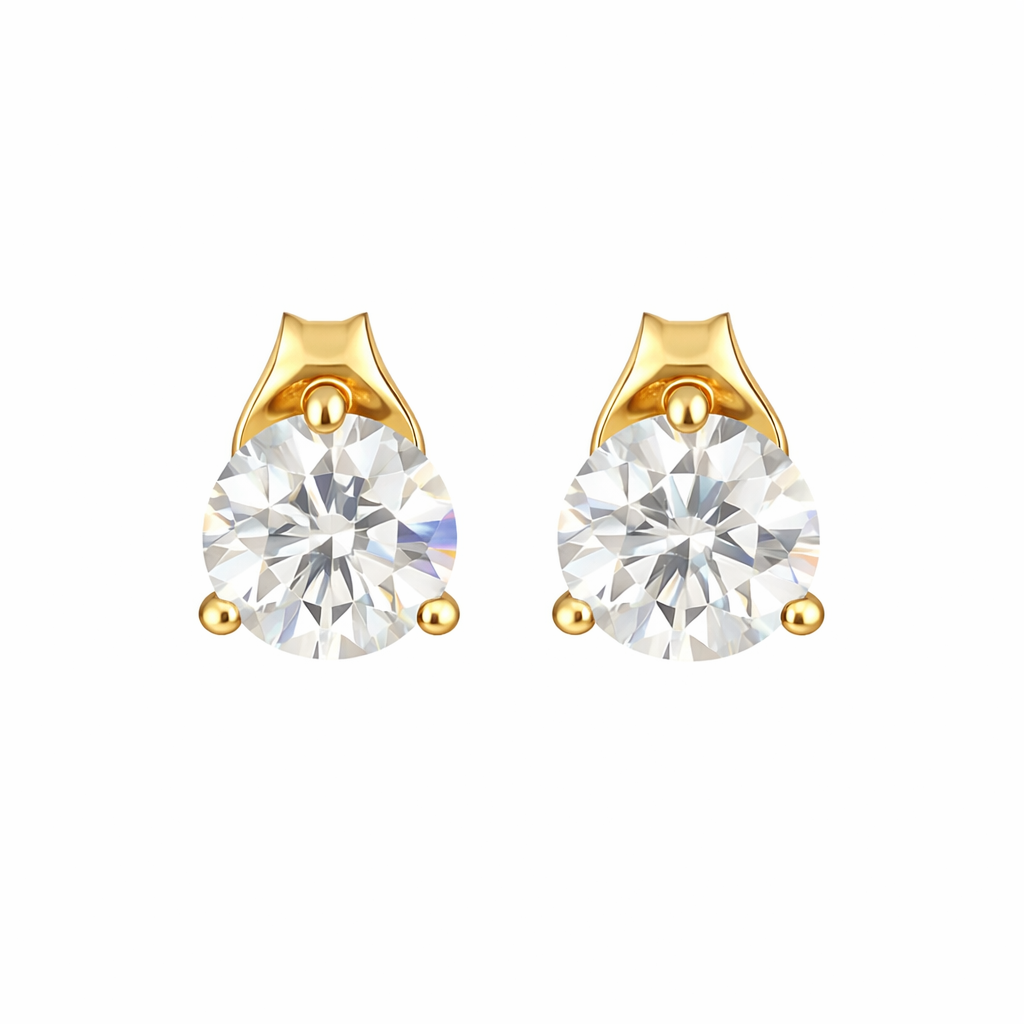 MARTINAE | 3 Ct Round Martini Diamond Stud Earrings  18K Yellow Gold