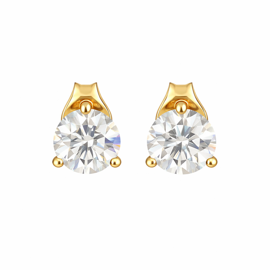 MARTINAE | 3 Ct Round Martini Diamond Stud Earrings  18K Yellow Gold