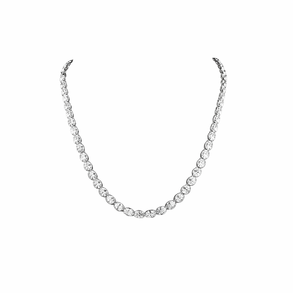 MONARCH GLOW 17.81 Ct Oval Tennis Necklace 14K White Gold Diamond