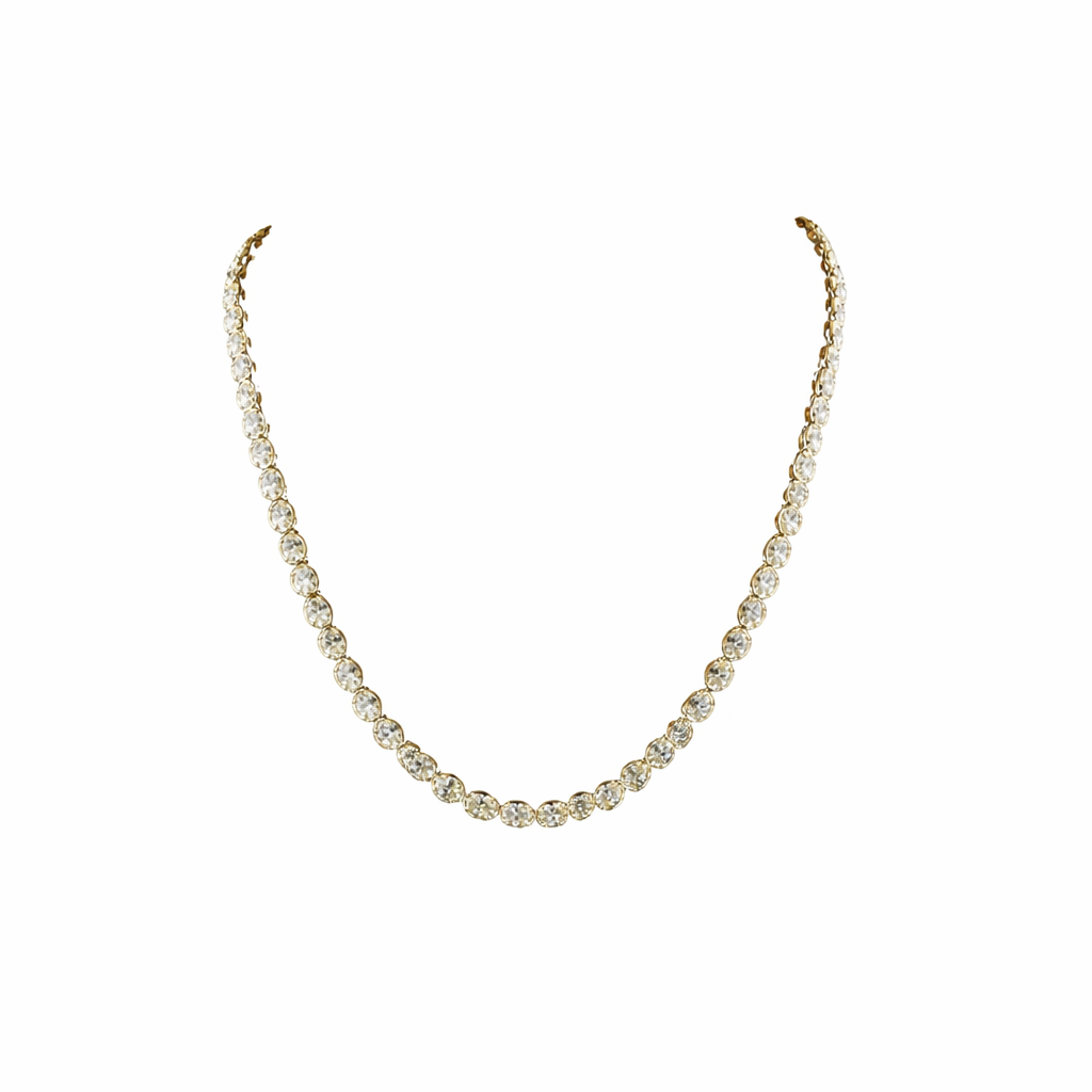 MONARCH GLOW 17.81 Ct Oval Tennis Necklace 14K Yellow Gold Diamond