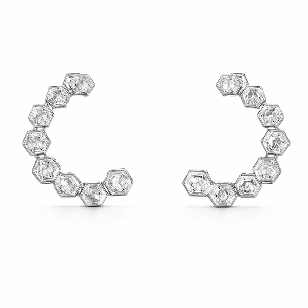 OCTAVIA LUXE | 6.82 Ct Octagon Shape Crawler Earring IN 14K WHITE GOLD - Lab Grown Diamond