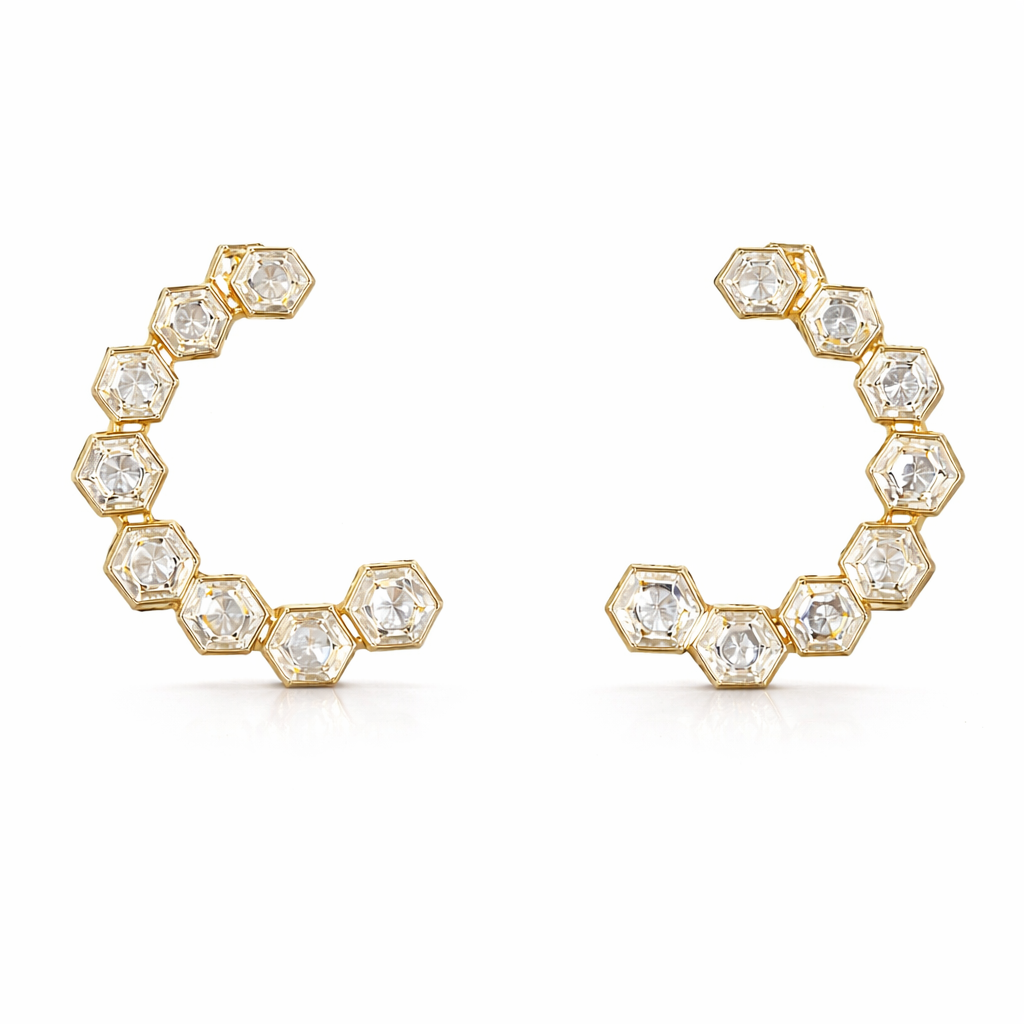 OCTAVIA LUXE 6.82 Ct Octagon Crawler Earrings 14K Yellow Gold