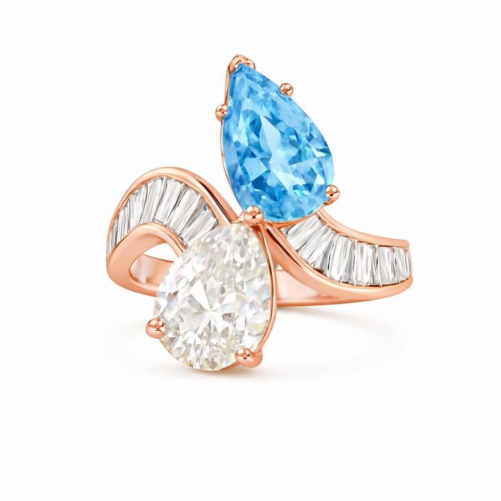 odette | 7.09 ct toi et moi pear diamond ring in 14k rose gold - lab grown diamond