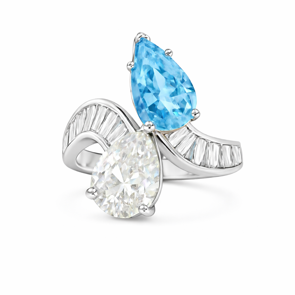 odette | 7.09 ct toi et moi pear diamond ring in 14k white gold - lab grown diamond