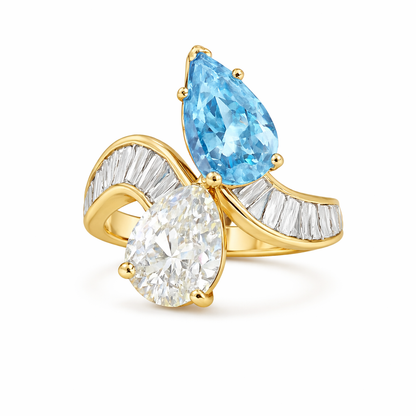 ODETTE | 7.09 ct Toi et Moi Pear Diamond Ring in 14k Yellow Gold - Lab Grown Diamond