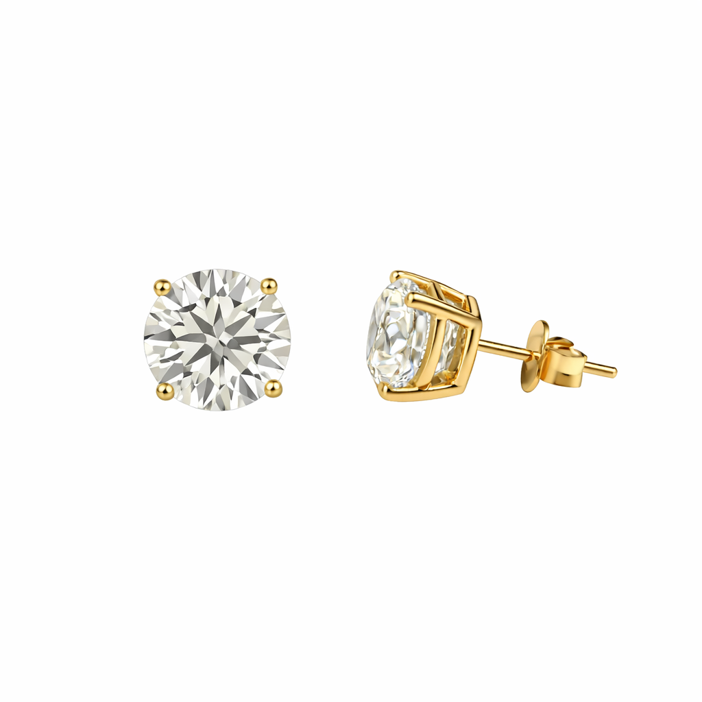 ORAVIE | 10.01 Ct Round Martini Diamond Stud Earrings in 14K Yellow Gold