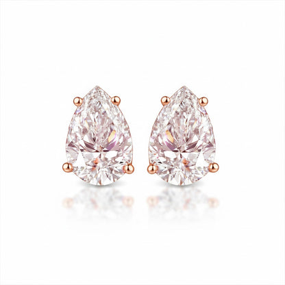 PEARLUME 2.06 Ct Pear Stud Earrings 18K Rose Gold Diamond