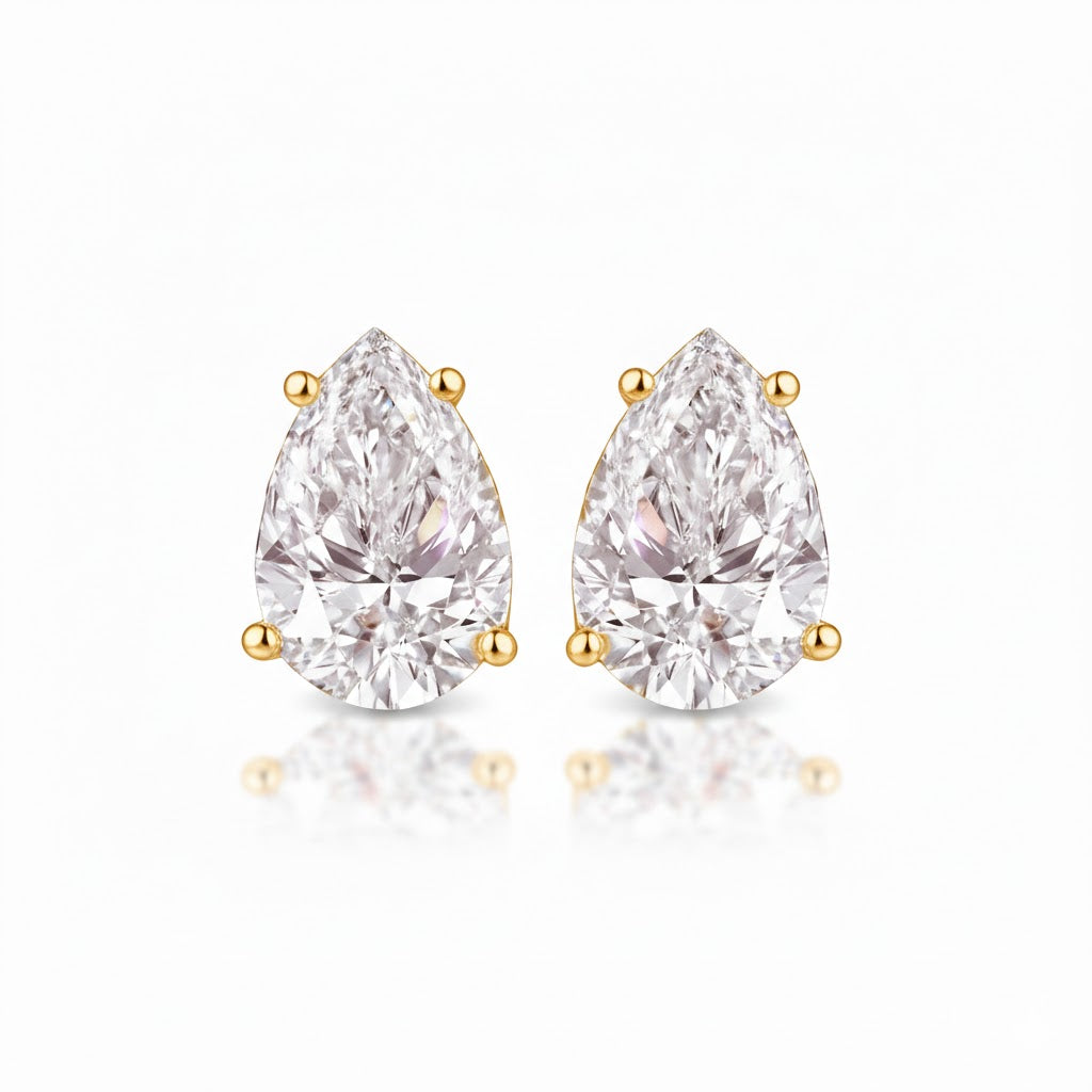 pearlume 2.06 ct pear stud earrings 18k yellow gold diamond