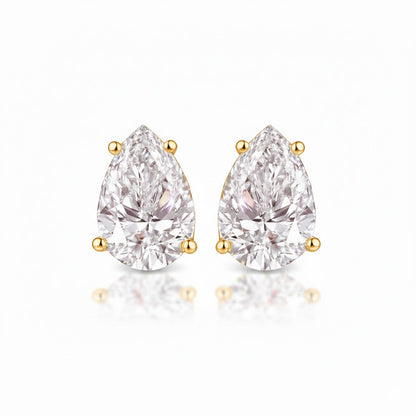 PEARLUME 2.06 Ct Pear Stud Earrings 18K Yellow Gold Diamond