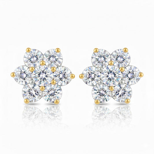 PETAL | 1.88 Ct  Round Shape Studs Earring in 14K Yellow Gold - Lab Grown Diamond