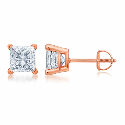 PRINCESS | 2.02 Ct Princess Shape Studs Earring in 18K Rose Gold - Lab Grown Diamond