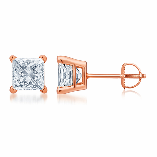 PRINCESS | 2.02 Ct Princess Shape Studs Earring in 18K Rose Gold - Lab Grown Diamond